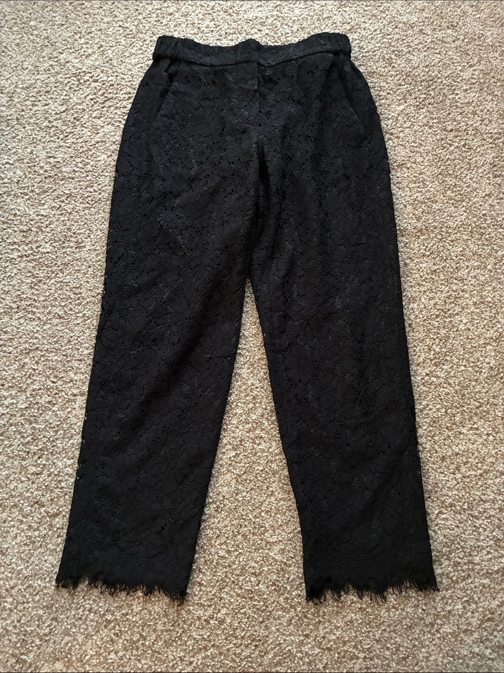 J.Crew Black Lace Easy Pant F8766 Size 2 Cropped Eyelash Hem